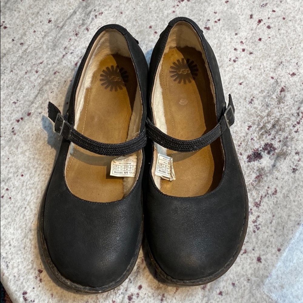UGG 12B Black Leather Mary Jane shoes